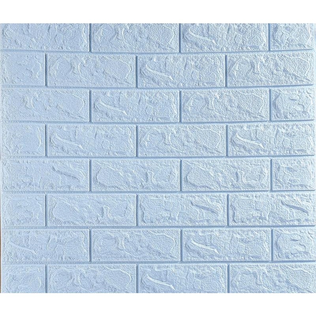 Set 10 Stickere de Perete, Flippy, Autoadezive, 70 x 77 cm, 3.5 mm Grosime, Suprafata Acoperita 5.3 mp, din PVC, Model Caramida, Albastru Deschis