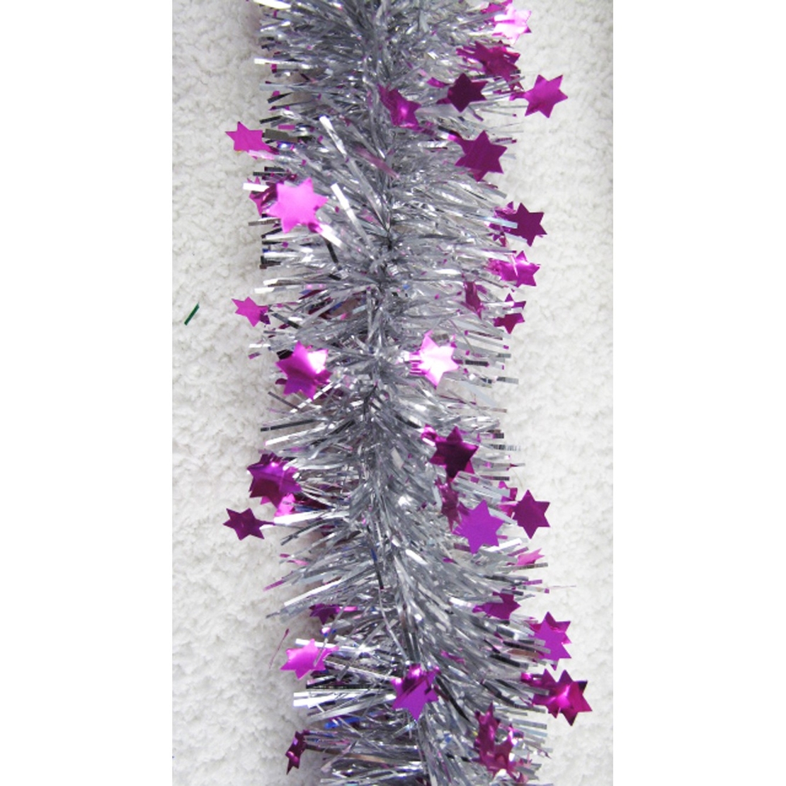 Beteala de Craciun cu LED, Flippy, 2 m, 5 cm Grosime, din PVC, Model cu Stelute, Artificiala, Mov/Argintiu