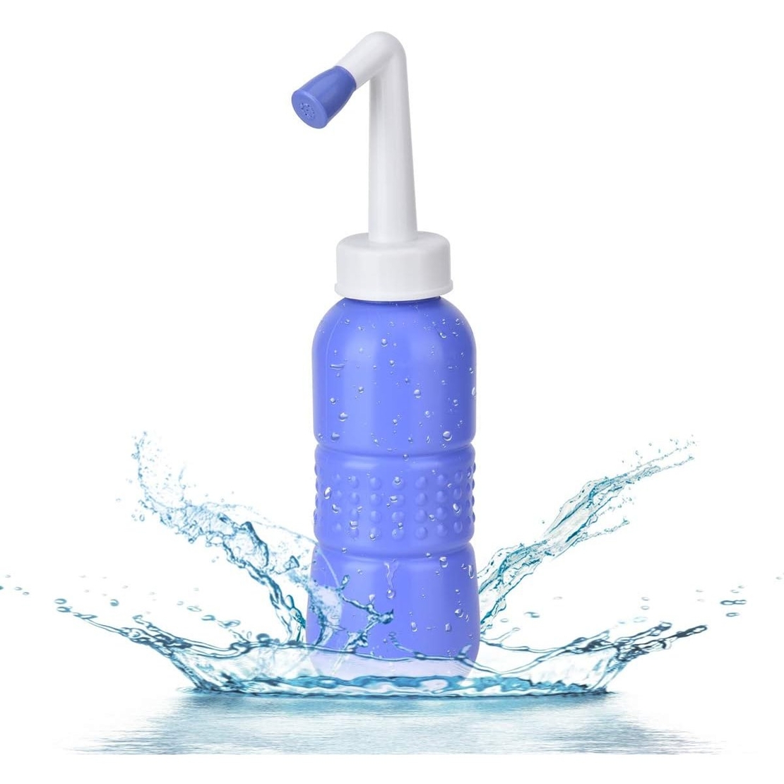 Bideu Portabil pentru Igiena Intima, Flippy, pentru Postpartum/ Postoperator, 450 mL, cu Capac si Husa Galbena, 29.5x7 cm, Culoare Recipient Mov