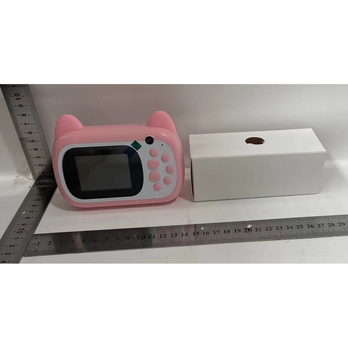 Camera Instantanee pentru Copii, Flippy, Camera Frontala + Selfie, cu Functie de Printare, Cablu USB-C, Bluetooth, Compatibil iOS/Android, Imprimare APP, Model Pisica Smiley Face, Roz