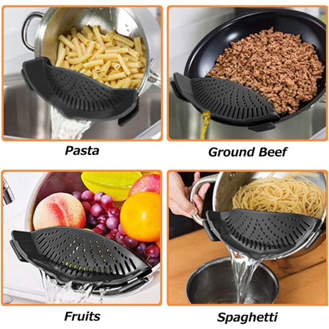 Strecurator Filtru pentru Vase, Flippy, din Silicon Rezistent la Temperaturi Inalte, Universal, Paste, Legume, Fructe, 23x12.5x6.7 cm Negru