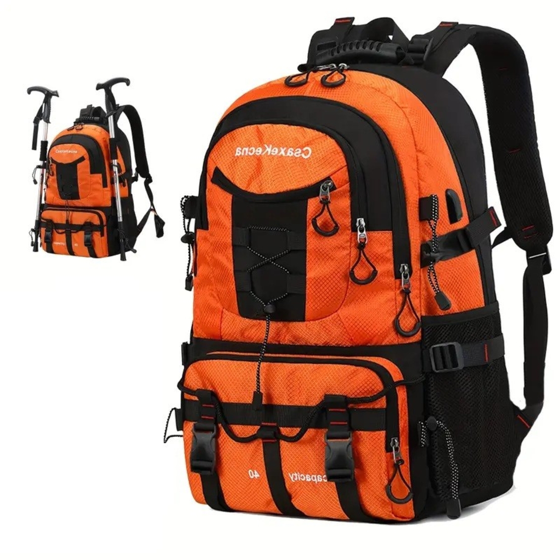 Rucsac Multifunctional de Alpinism, Flippy, Capacitate 36-55 L, de Calatorie, Impermeabil, Slot USB Incarcare Telefon, Bretele Reglabile, 52 x 34 x 19 cm, Portocaliu