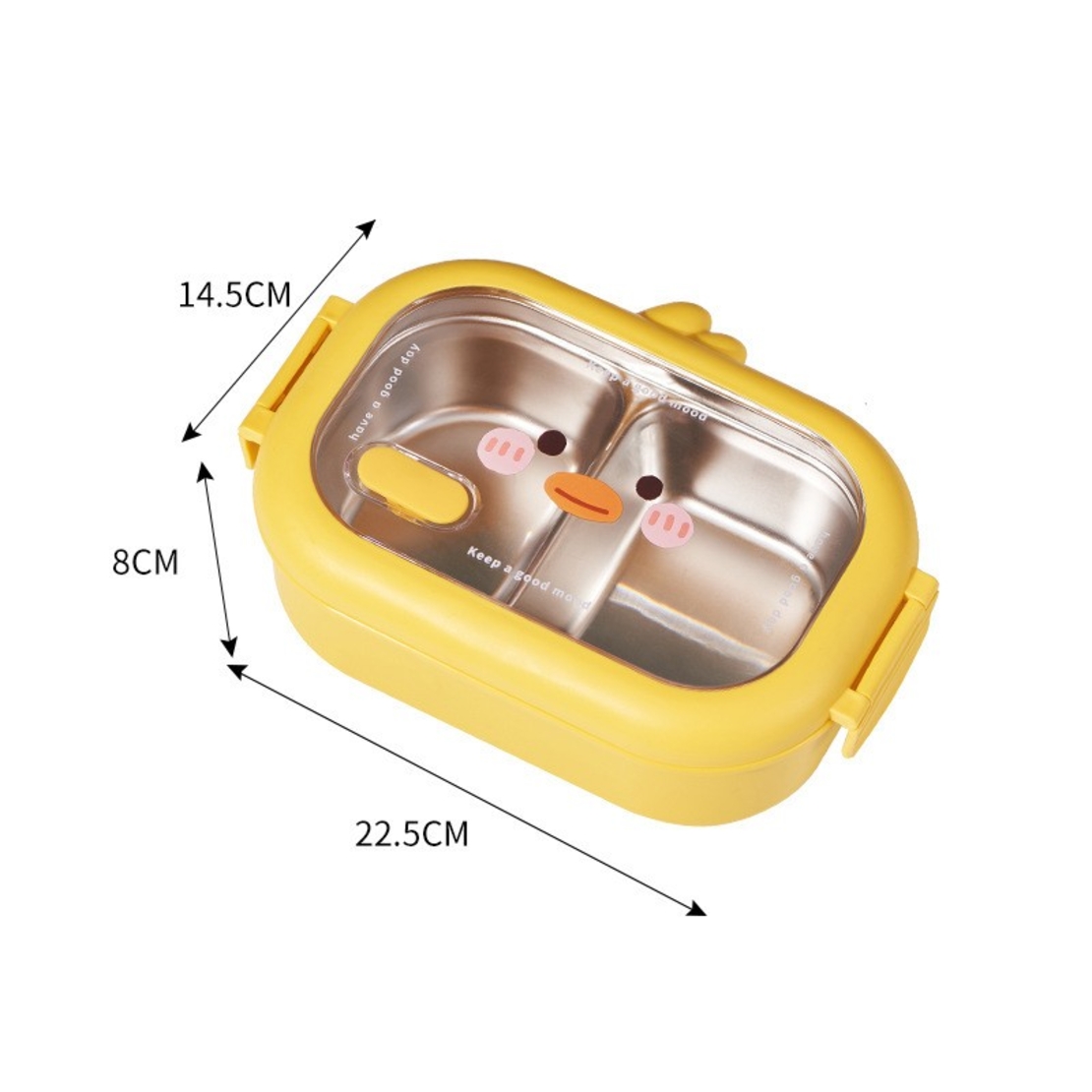 Cutie pentru Pranz sau Gustari, Flippy, cu Doua Compartimente, Model Ratusca, pentru Copii si Adulti, Etansare, PP, Perfect pentru Scoala si Birou, 1000 mL, 22.5x14.5x8 cm, Galben