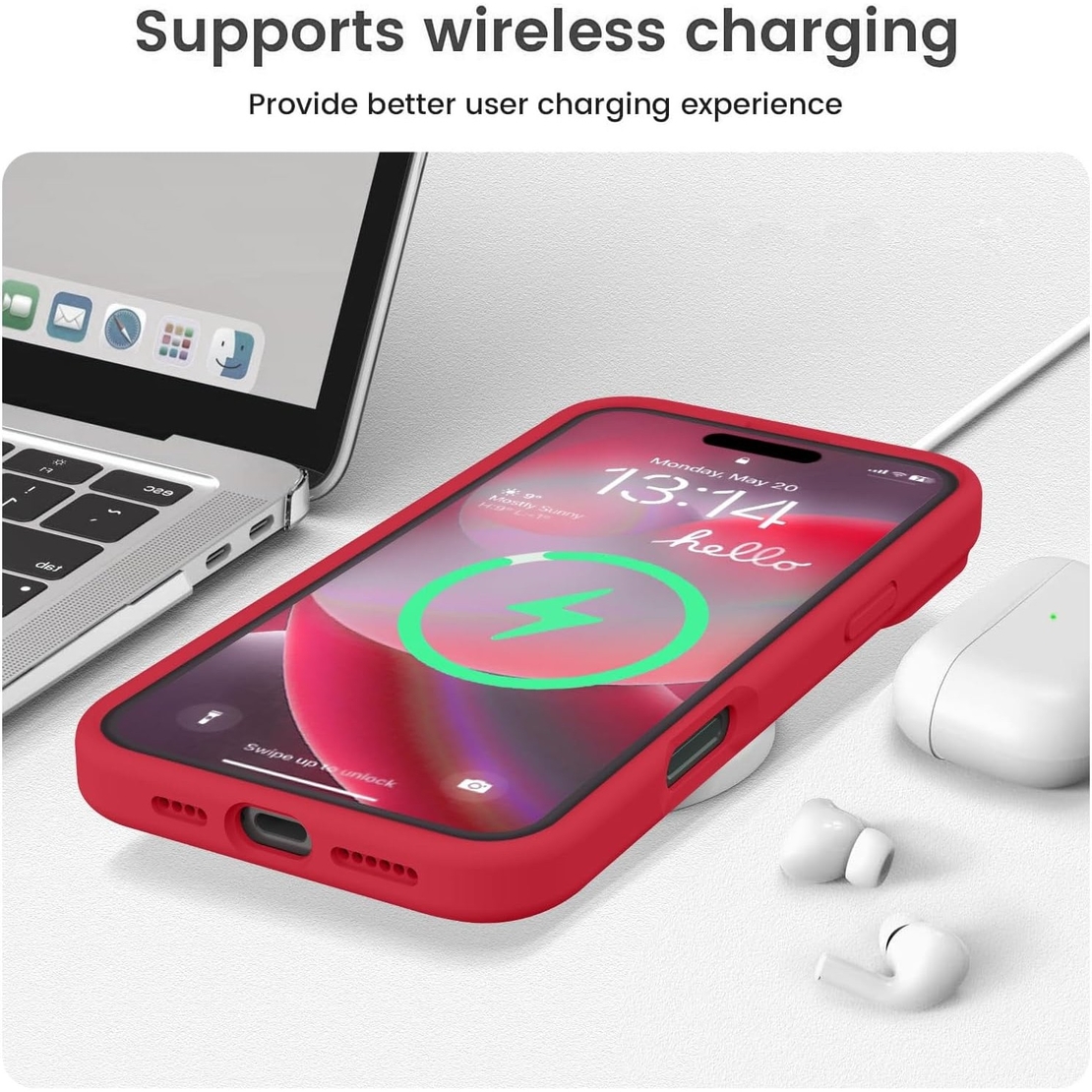 Husa de Protectie, Flippy, pentru iPhone 16 Pro, Liquid Silicone, cu Microfibra pe Interior, Protectie Antisoc, Compatibil Incarcare Wireless, Rosu