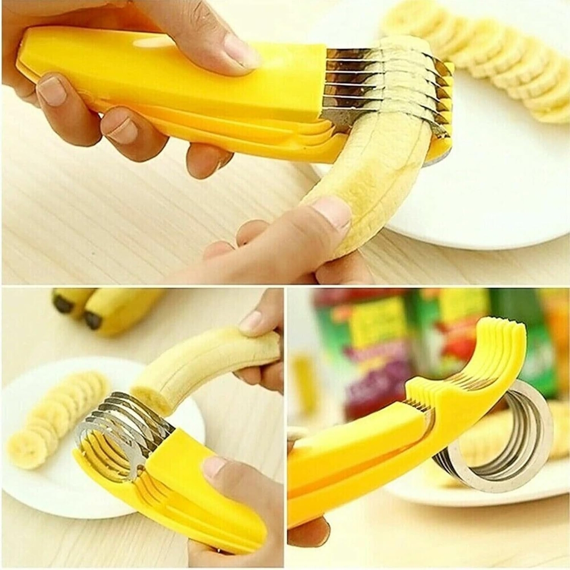 Feliator pentru Alimente, Flippy, Accesoriu pentru Bucatarie, Cutit pentru Legume si Fructe, Model Banana, Ergonomic, 17.5x5x4 cm, Galben