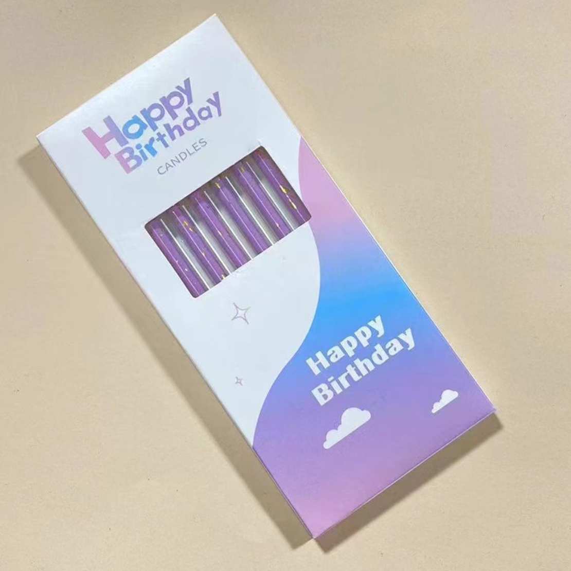 Set 6 Lumanari Lungi, Flippy, din Parafina, 10 x 0.5 cm, Happy Birthday, Mov