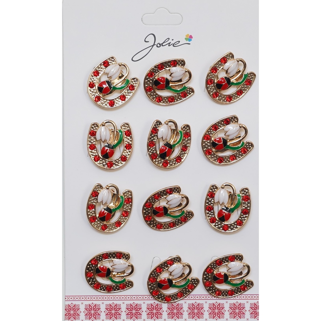 Set 12 Brose Martisor Primavara Potcoava cu Pietre cu Buburuz si Floare