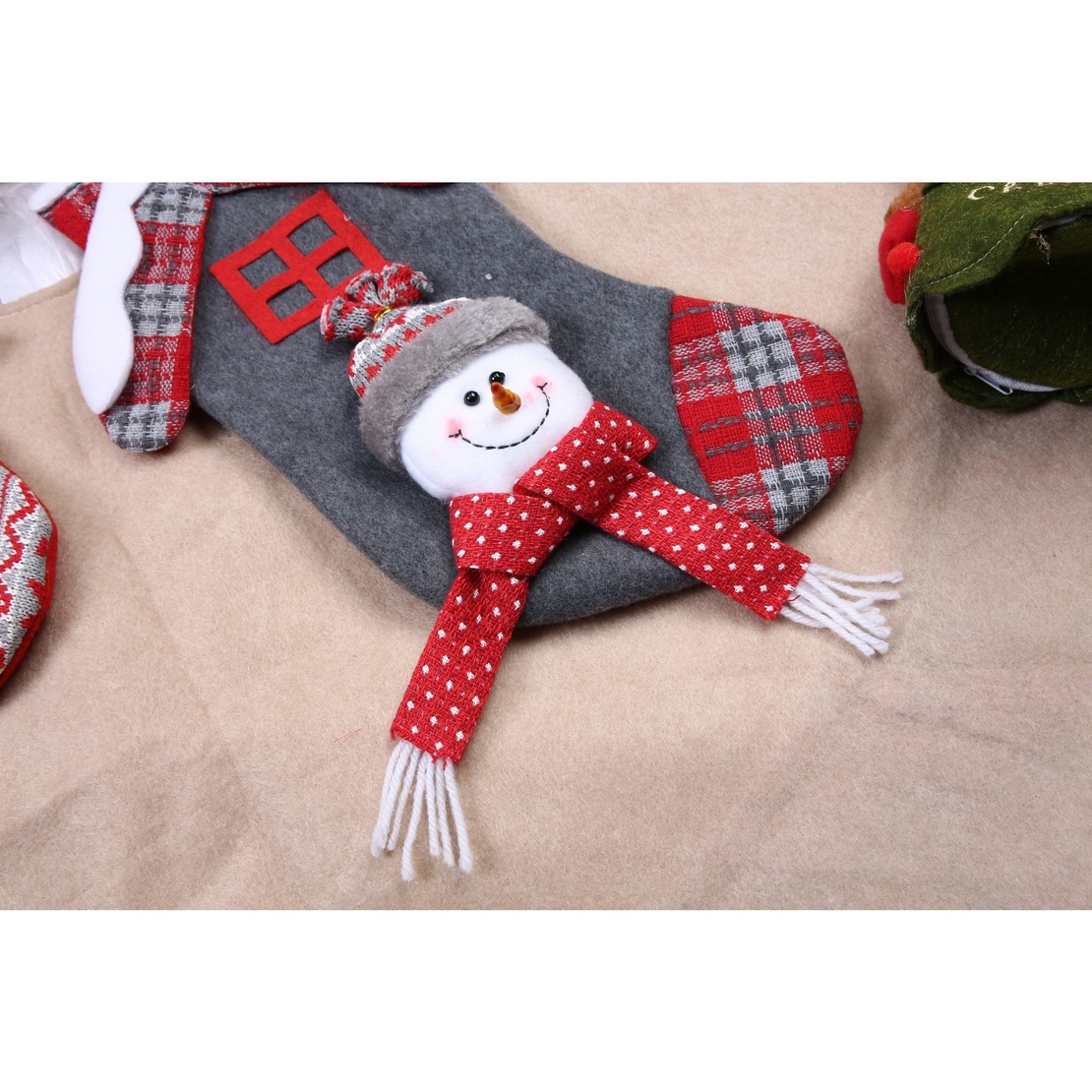 Ciorap Cadouri, model casa, culoare gri, imprimeu om de zapada, marimea 15x30 cm, Flippy