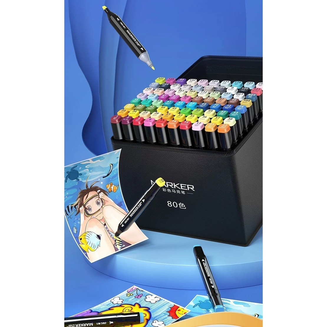 Set 30 Markere, Flippy, pe Baza de Ulei, Dublu Capat, Subtire 1mm si Gros 6 mm, Geanta Depozitare, 15 cm, Multicolor