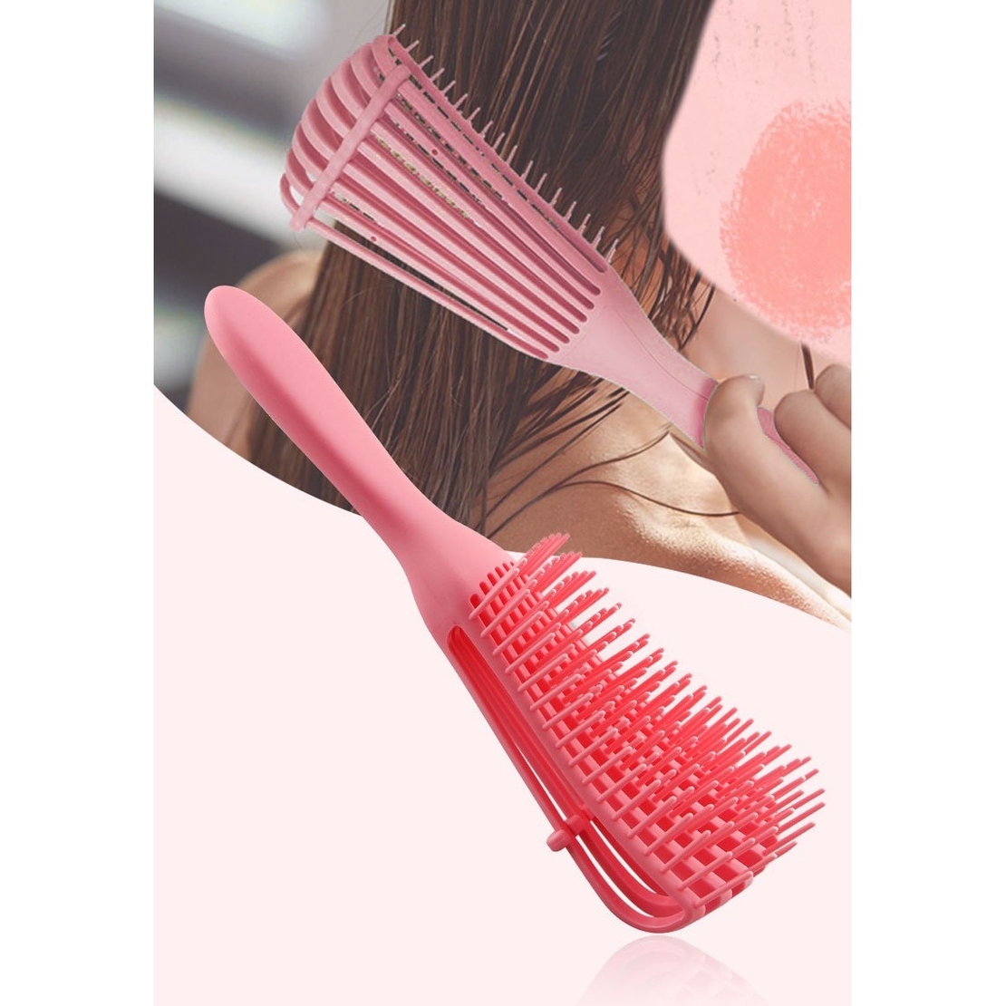 Perie Flexibila, Flippy, pentru Descurcat Par Cret/Umed si Uscat, 8 Brate Mobile, din TPE, 24.5 x 4.5 x 2 cm, Roz