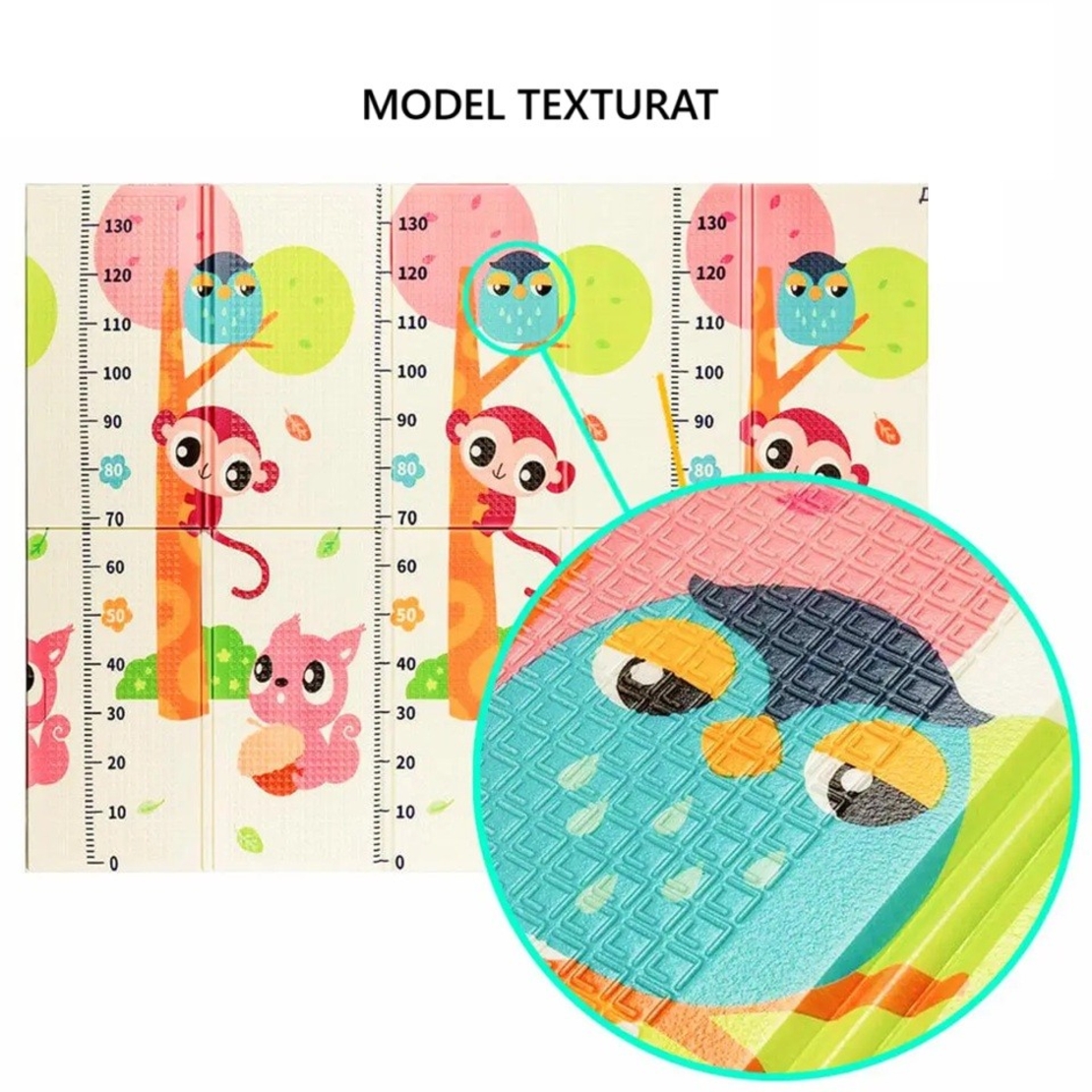 Covoras pentru Copii, Flippy, cu 2 Fete, Model Maimute/Indieni, din XPE+PE, Impermeabil, Antiderapant, Protectie Termica, +3 Luni, Pliabil, 150 x 200 x 1 cm, Multicolor