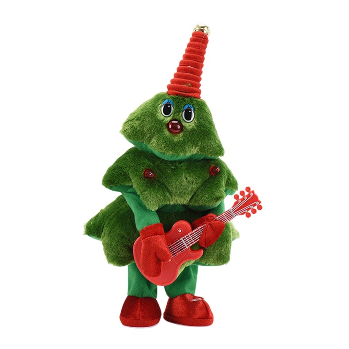 Bradut Dansator si Cantaret, Flippy, Decoratiune de Craciun, Jucarie Interactiva, cu Chitara, cu Lumini, 25 cm Inaltime, Verde