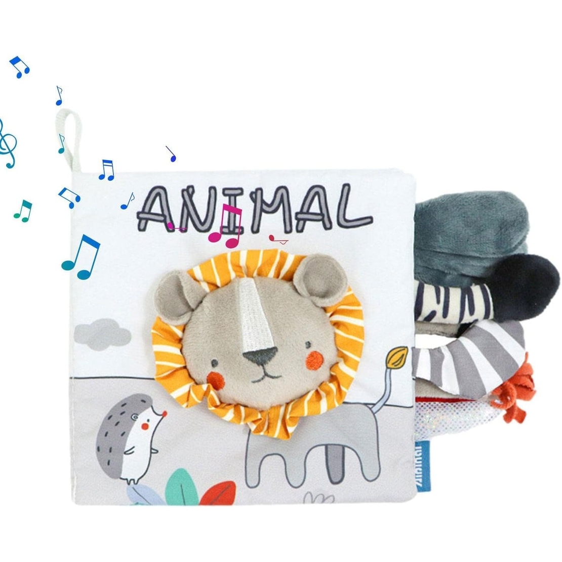 Carte Senzoriala, Flippy, pentru Bebelusi, 15x16x6 cm, cu Animalute, 3D, Cu Sunete si Fosnete, 0-3 Ani, Model Leu, Gri