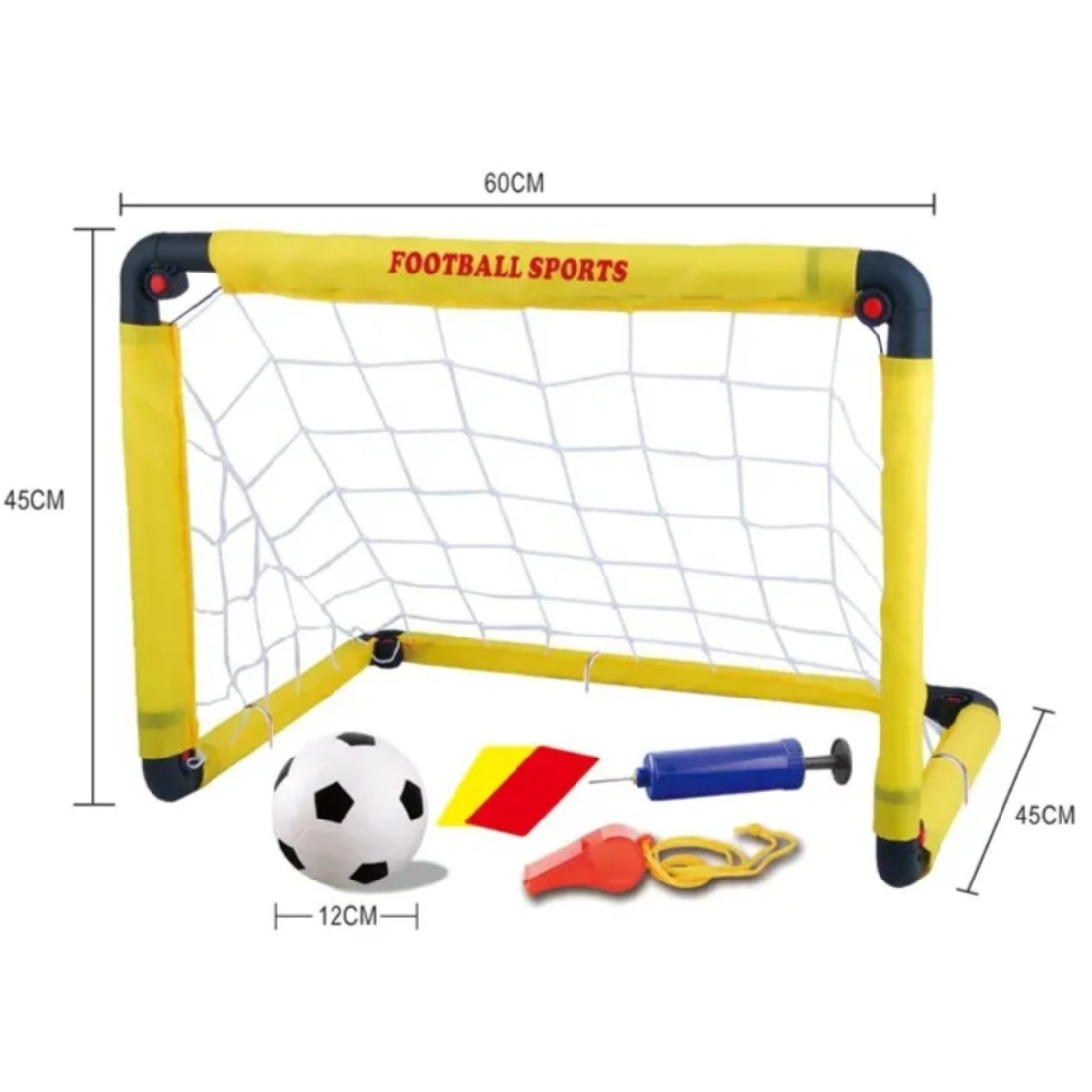 Set Poarta de Fotbal pentru Copii, Flippy, 45x60 cm, Minge, Cartonase, Pompa, Fluier, Interactiv, Distractiv, Galben