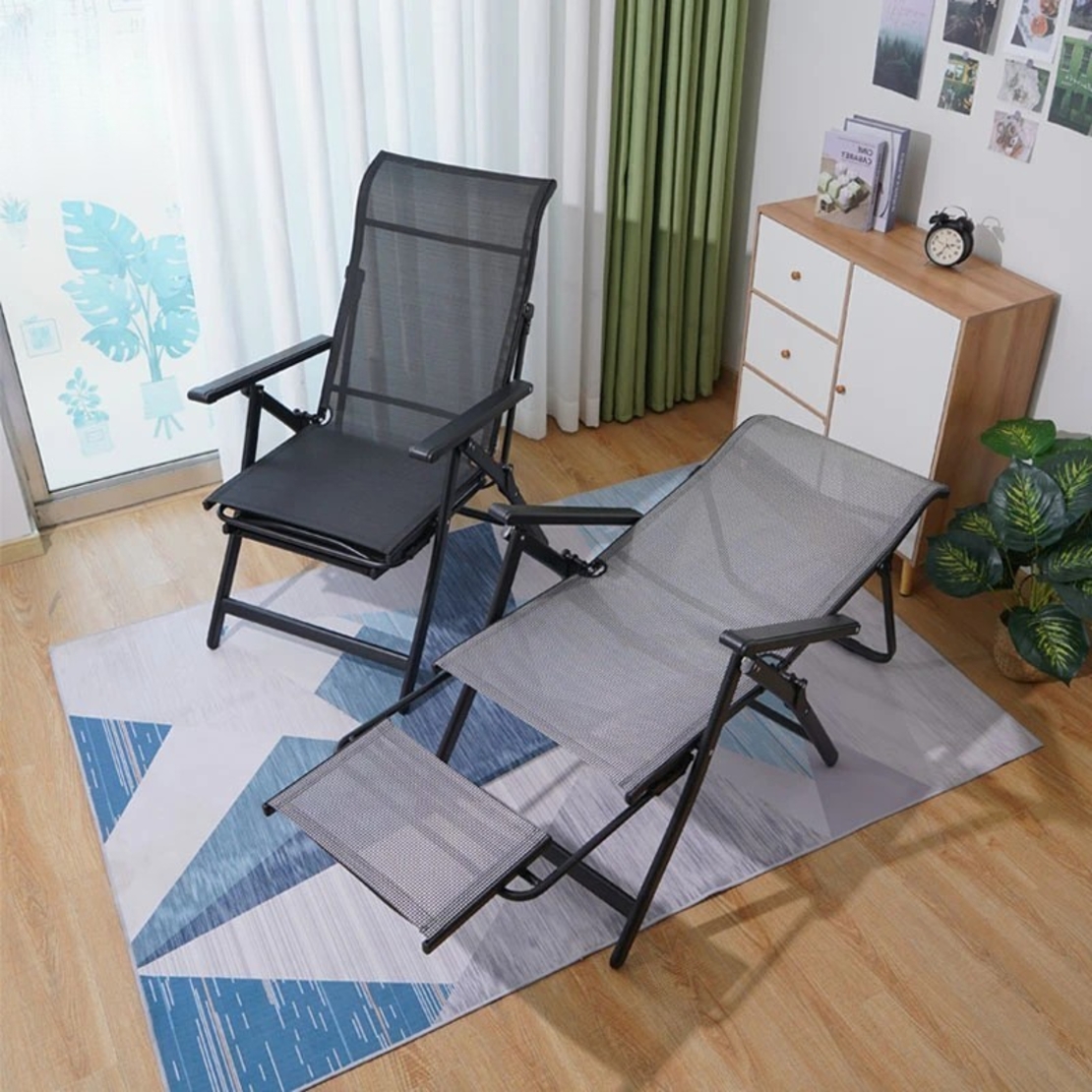Scaun 2in1 de Gradina, Flippy, Sezlong, Suport Picioare, Pliabil, Cadru Metalic, Impermeabil, 47 x 110 x 46 cm, Negru