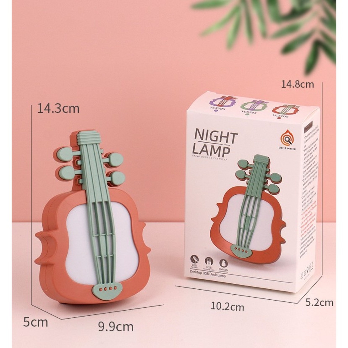 Lampa de Veghe, Flippy, cu Protectie pentru Ochi, Model Violina, Lumina Calda, Incarcare USB, ABS, 14.3x5x9.9 cm, Verde/ Rosu