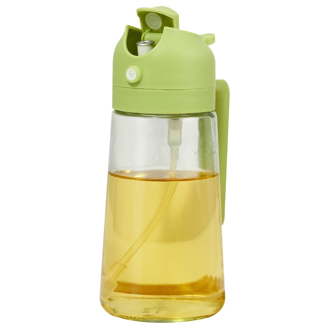 Recipient Ulei 2 in 1, Flippy, Functie Spray & Turnare, din Sticla, Fara Scurgere, 18.5 x 7.7 cm, 470 ml, Verde