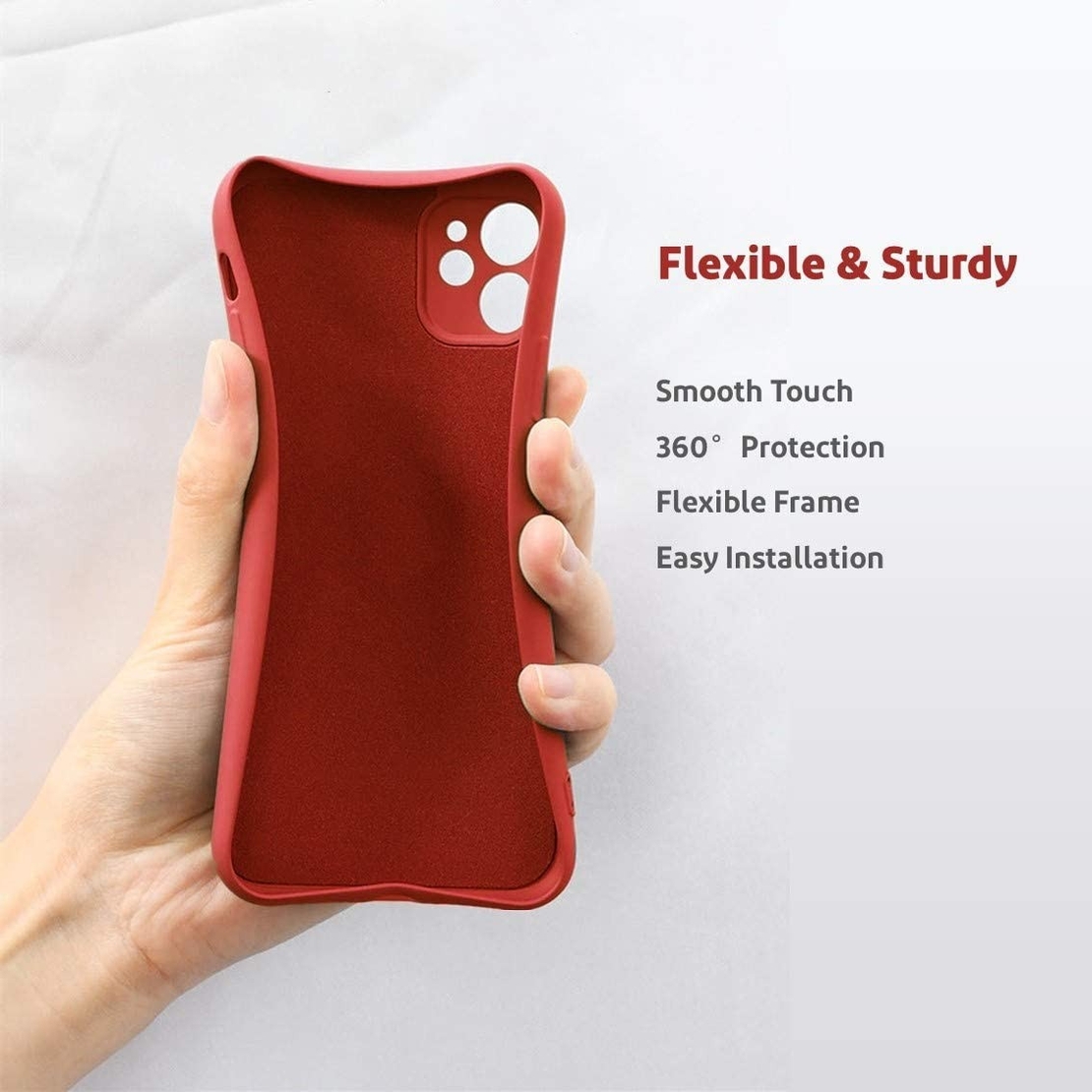 Husa protectie Flippy compatibila cu Apple iPhone 12 Liquid Silicone Ring cu suport rotativ Rosu
