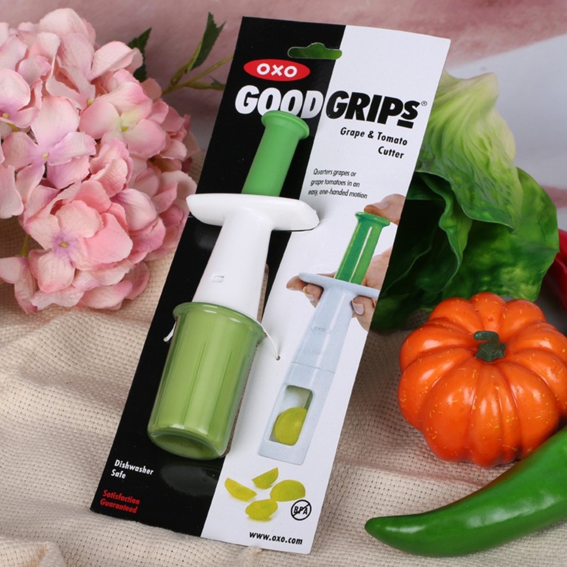 Cutit Feliator pentru Legume si Fructe mici, Flippy, Feliator pentru Rosii Cherry, Feliator pentru Masline, Ustensila de Feliat Fructe si Legume, 18 x 6,5 cm, Verde