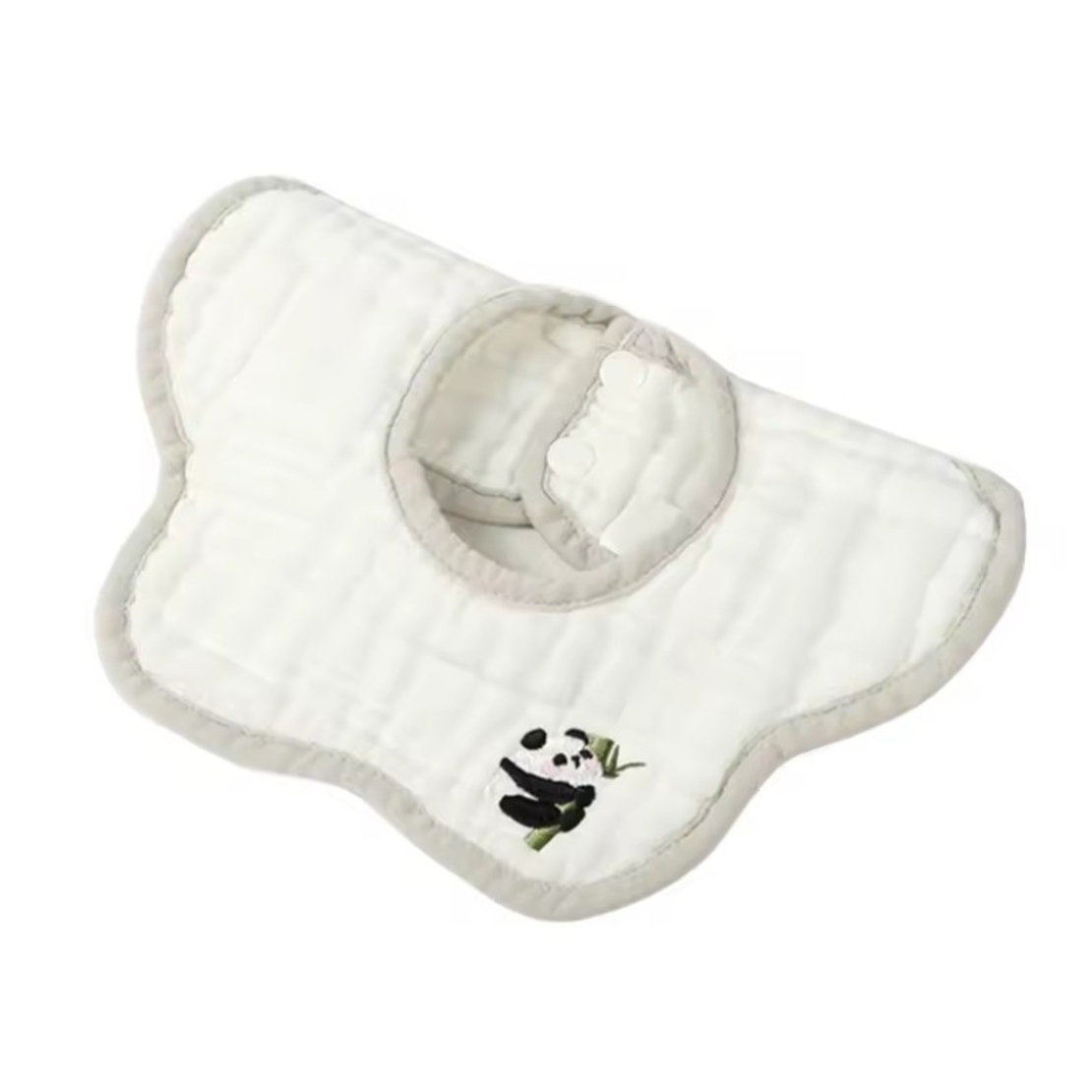 Baveta Tip Floare, Flippy, din Bumbac, pentru Copii 0-12 Luni, Rezistenta la apa, 8 Straturi, Model Tricotat cu Panda, 26 x 29 cm, Alb