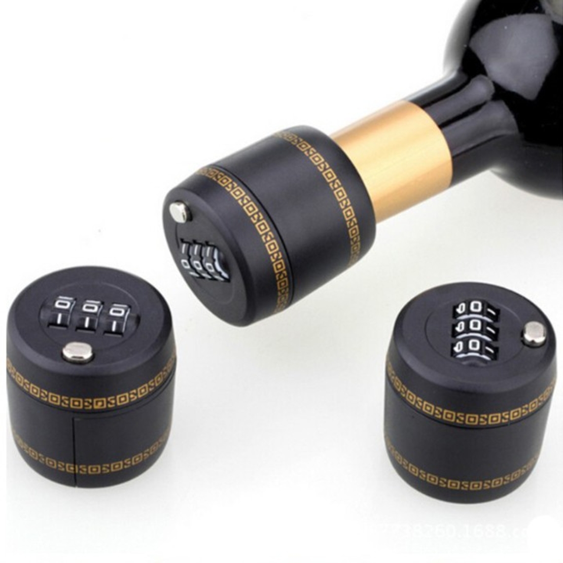 Lacat de Blocare pentru Sticle, Flippy, Lacat pentru Sticle cu Bauturi, din Plastic PP durabil, Cu Parola din 3 Cifre, 40 x 42 x 45 mm, Negru