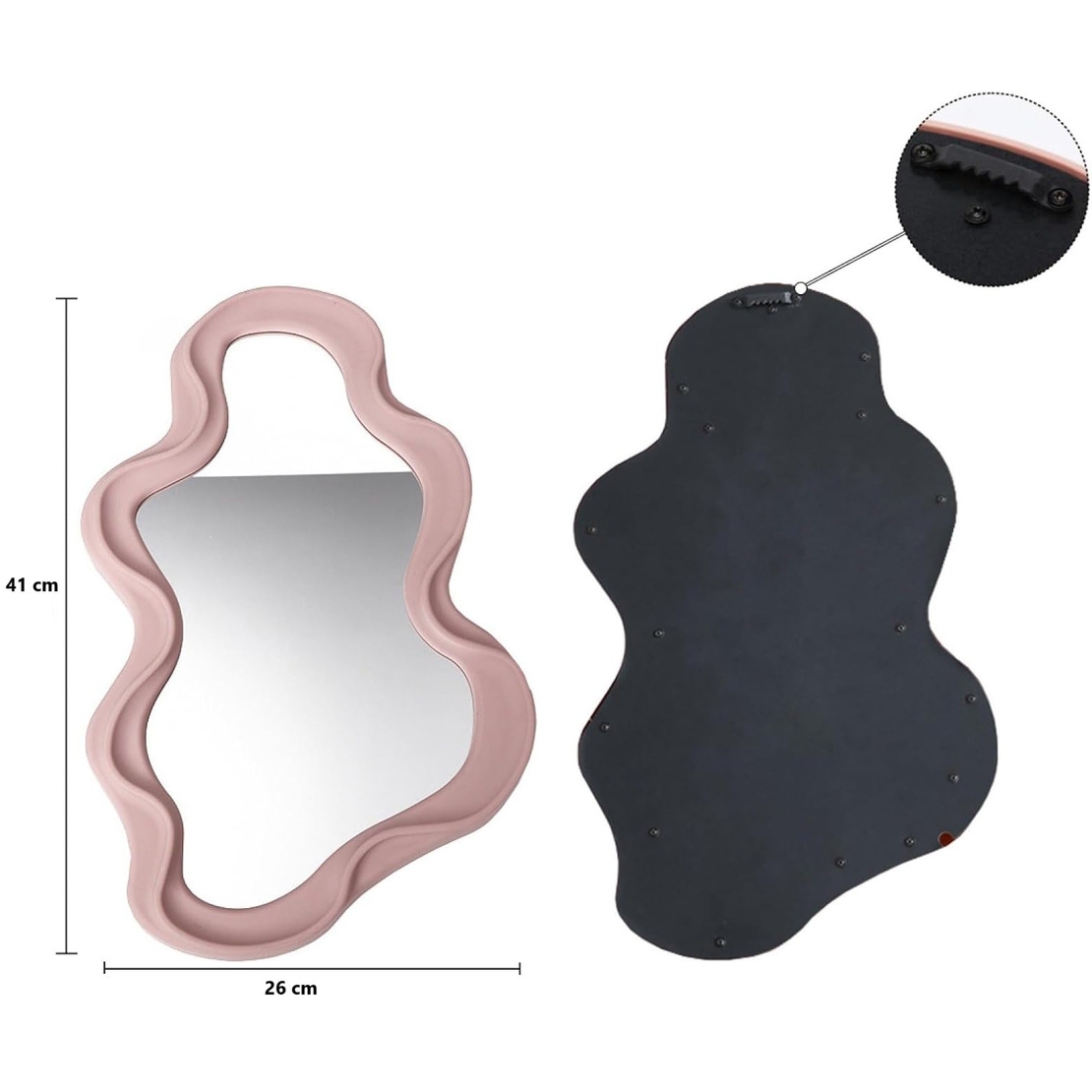 Oglinda de Perete, Flippy, Decorativa, pentru Baie, Dormitor, Sufragerie, Model Minimalist in Forma de Nor, 41x26 cm, Roz