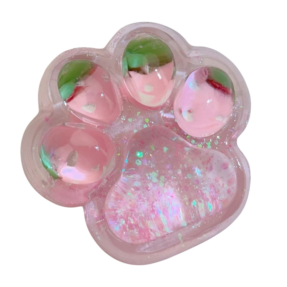 Jucarie Antistres Squishy, Flippy, cu Revenire Lenta, Squeeze Pinch Family, Model Labuta de Pisica cu Sclipici, 6.5x6 cm, 60g, Ambalaj Transparent, Roz