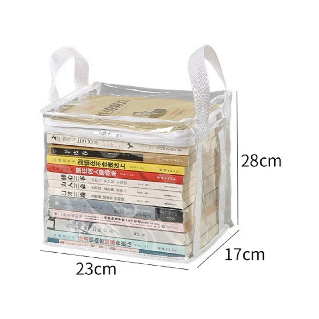 Cutie de Depozitare, Flippy, din PVC+Textil, Rezistenta la Apa, Geanta pentru Carti, 23x17x28 cm, Transparent-Alb