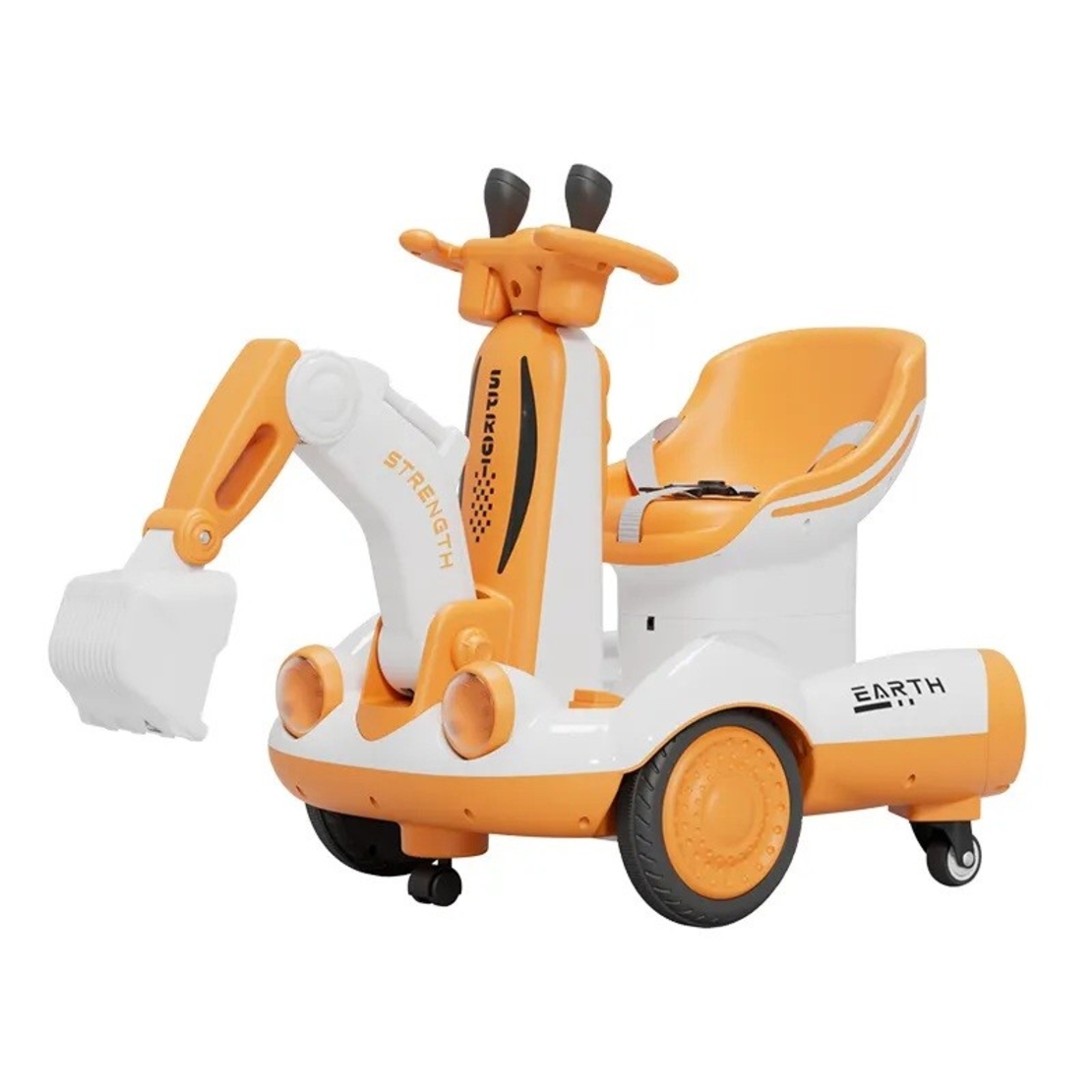 Excavator Electric, Flippy, pe 4 Roti Antiderapante, cu Telecomanda, Brat Controlat Electric, cu Telecomanda, +2 Ani, Galben