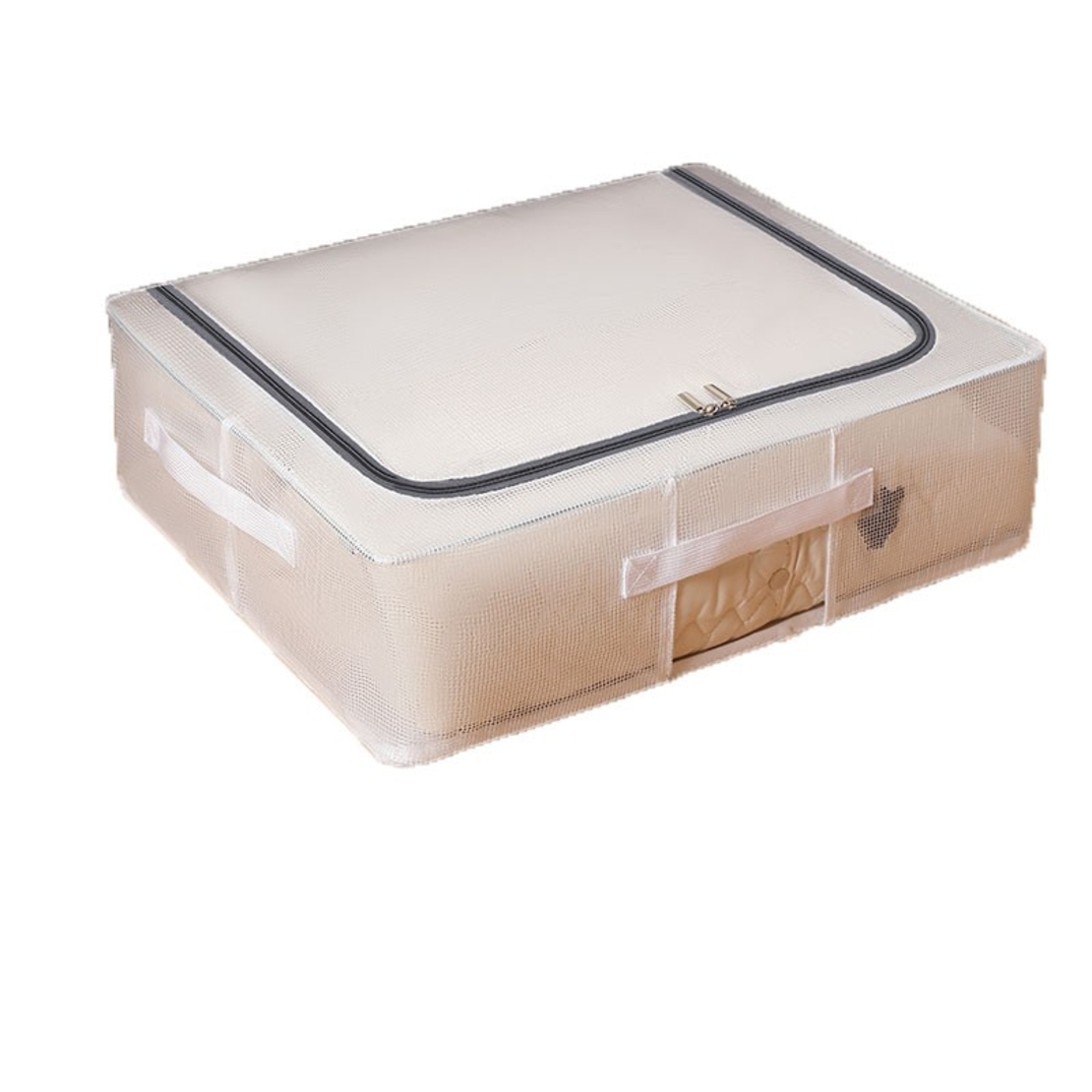 Cutie de Depozitare, Flippy, pentru Pantofi Haine, din Plasa PVC Impermeabila si Manere Laterale, Pliabila, Fermoar Bidirectional, 50 x 40 x 15 cm, Transparenta