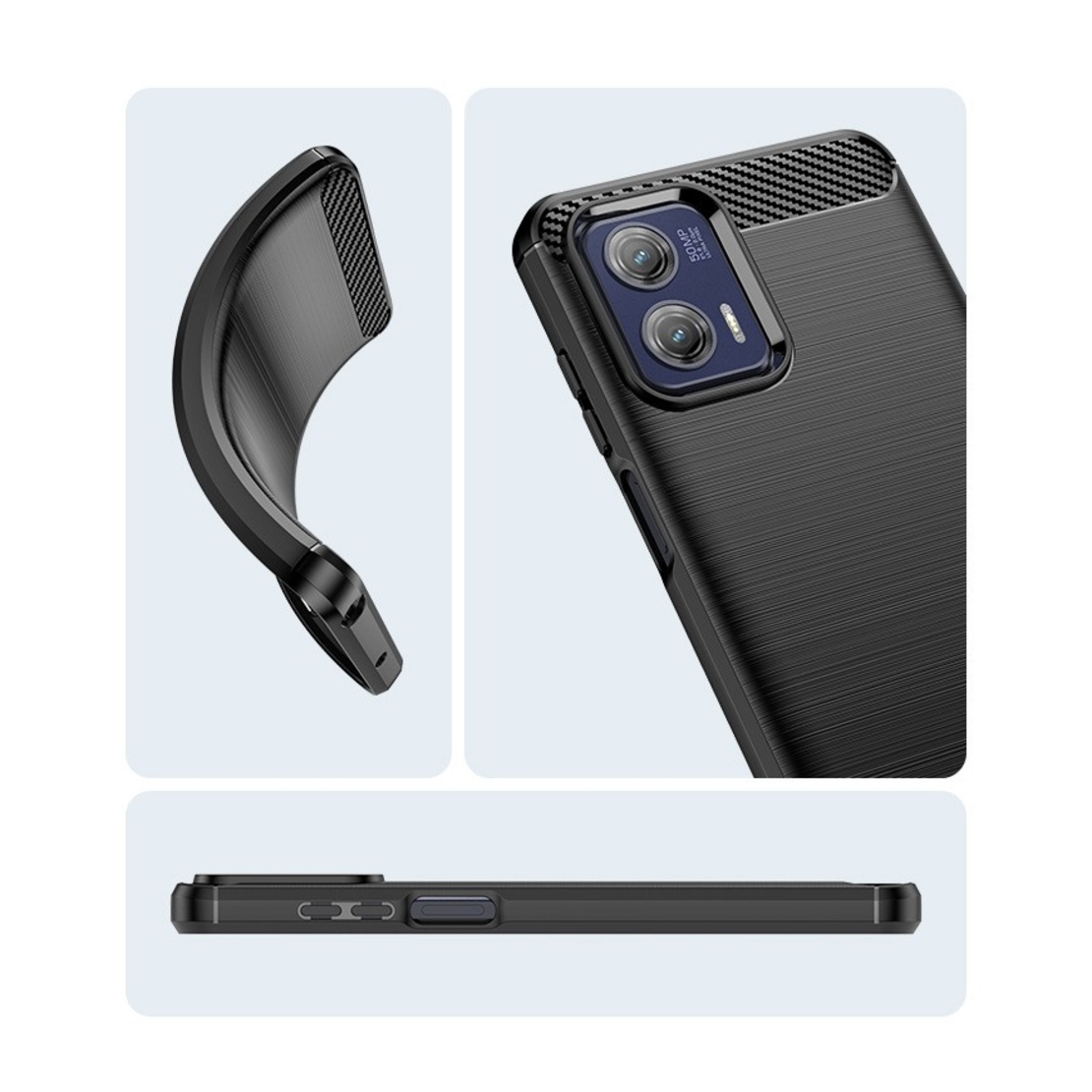 Husa de Protectie pentru Motorola Moto G13 / G23, Flippy, Protectie 360, din TPU cu element de Carbon, Anti Alunecare, 1.8 mm, Negru