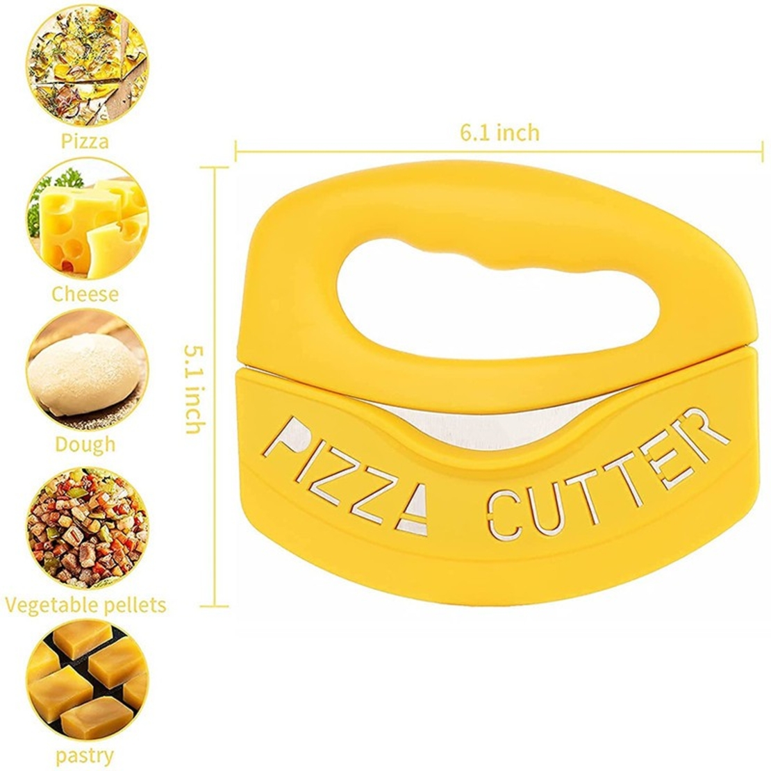 Cutit pentru taiat pizza Flippy, cu protectie din silicon pentru lama, inox, 15.5 cm, galben