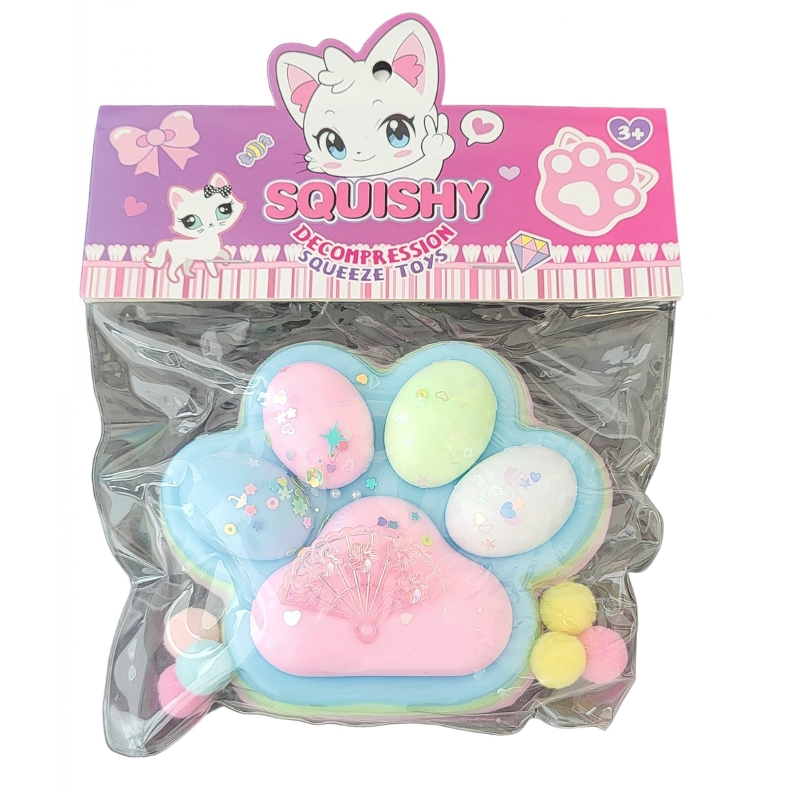Jucarie Antistres Squishy, Flippy, cu Revenire Lenta, Model Labuta de Pisica, 200g, 12.5 x 10.5 cm Squeeze Pinch Family, Ambalaj Transparent, Model 4