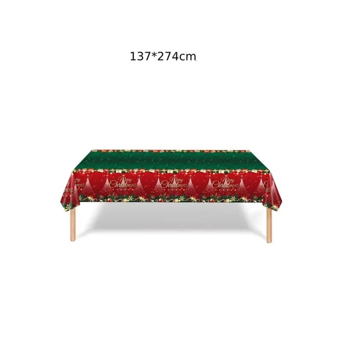 Fata de Masa Festiva, Flippy, Dreptunghiulara, Imprimeu Merry Christmas, Tema Craciun, Rezistenta la Apa, din PVC, 137 x 274 cm, Rosu/Verde