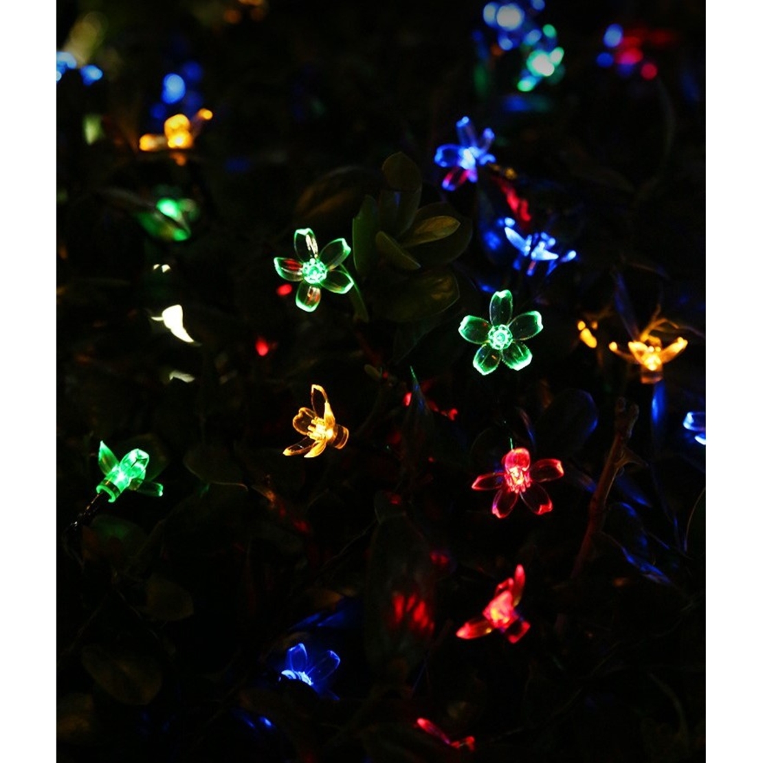 Instalatie Craciun, 6.5 metri, 30 Becuri LED tip Flori de cires, pentru exterior cu incarcare solara, Multicolor, Flippy