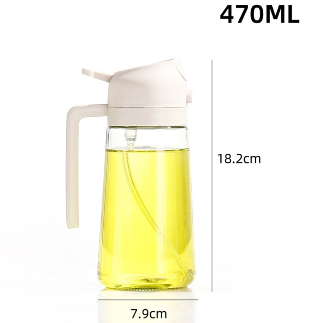 Recipient Ulei 2 in 1, Flippy, Functie Spray & Turnare, din Sticla, Fara Scurgere, 18.5 x 7.7 cm, 470 ml, Alb