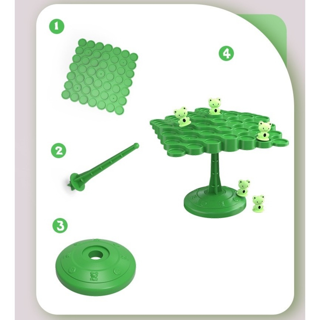 Joc Interactiv, Flippy, Broaste in Echilibru, +3 Ani, din Plastic, 50 de Pioni, Placa de Echilibru, Roata cu Pedepse, Zar, 14 x 7 x 14 cm, Verde