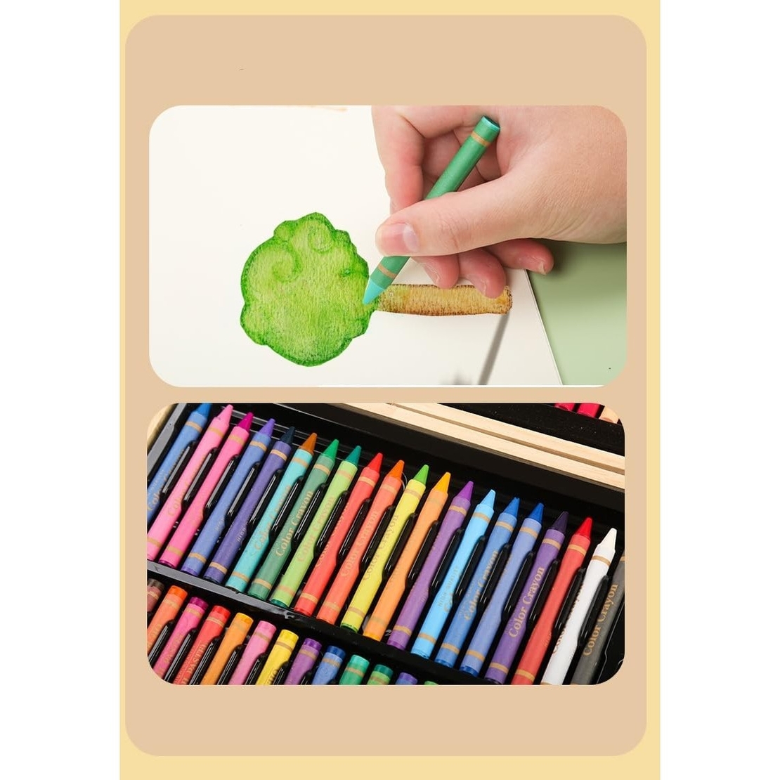 Set 180 Piese pentru Desen si Pictura, Flippy, Tip Servieta din Lemn, Model Natur, 46 x 30.9 x 4.1 cm, Multicolor