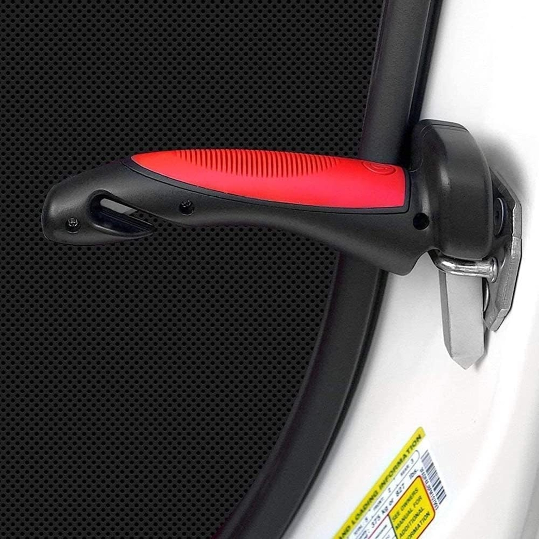 Maner Auto 4 in 1, Flippy, Kit de Siguranta, Maner, LED, Cutter, Ciocan, din ABS si Aluminiu, 18 x 7 cm, Rosu/Negru