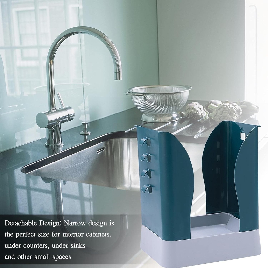 Cos de Gunoi Extensibil, Flippy, din Plastic, Reglabil, Pliabil, Versatil, pentru Bucatarie, Baie sau Birou, Cos Universal, 21x25x17 cm, Albastru Gri