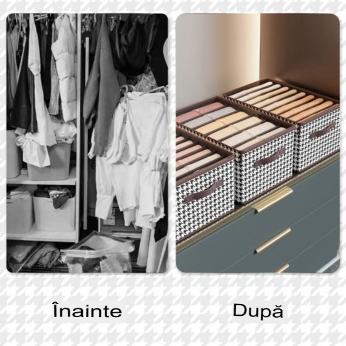 Cutie Depozitare, Flippy, Capac Transparent, Model In Carouri, Model Mediu, Maro