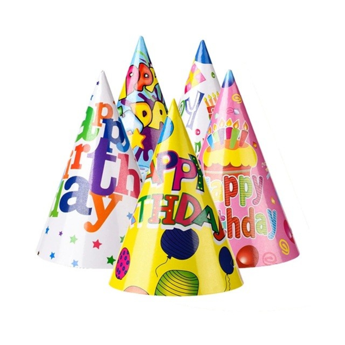 Set 6 Coifuri, Flippy, Petrecere Copii, din Carton, 20 x 13.5 cm, Model 3 Happy Birthday, Multicolor