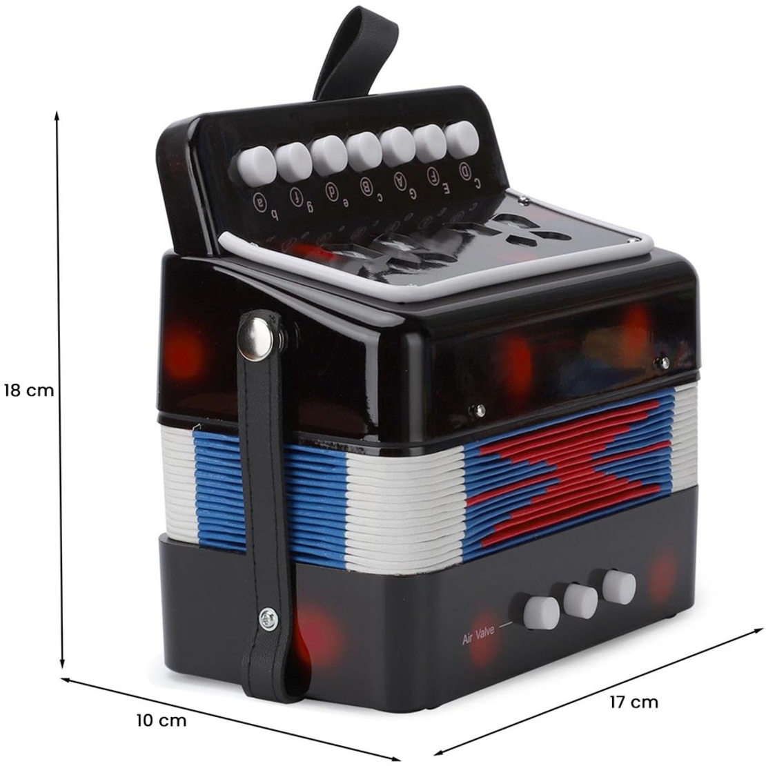 Acordeon Pentru Copii, Flippy, Acordeon Jucarie pentru Educatie Timpurie, 7 butoane 2 bass, Acordeon Instrument Muzical pentru Copii, 18 x 17 x 10 cm, Negru