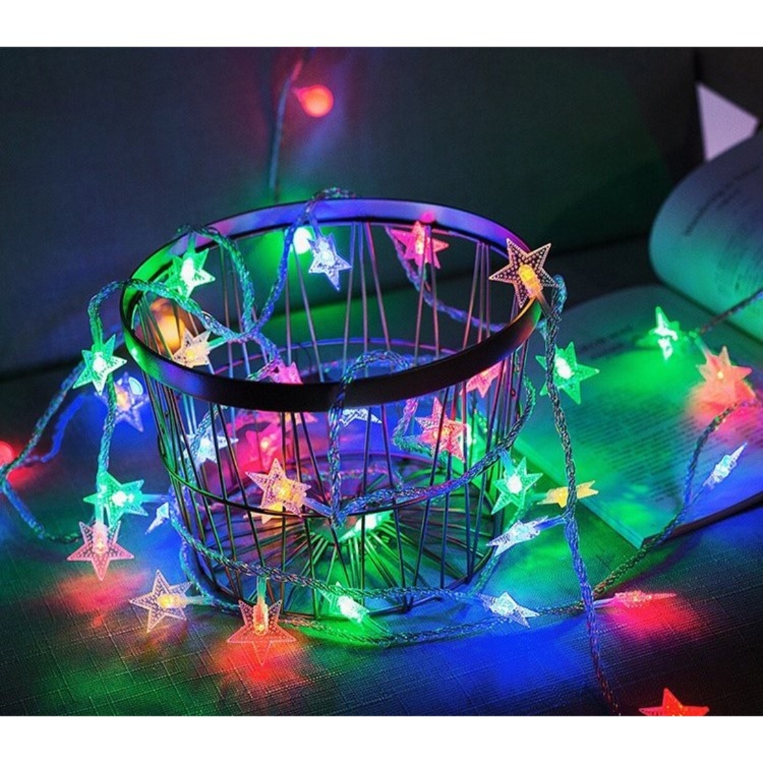 Instalatie Craciun, Alimentare prin USB, 6 metri, 40 LED-uri tip Stea, fir Transparent, Multicolor, Flippy