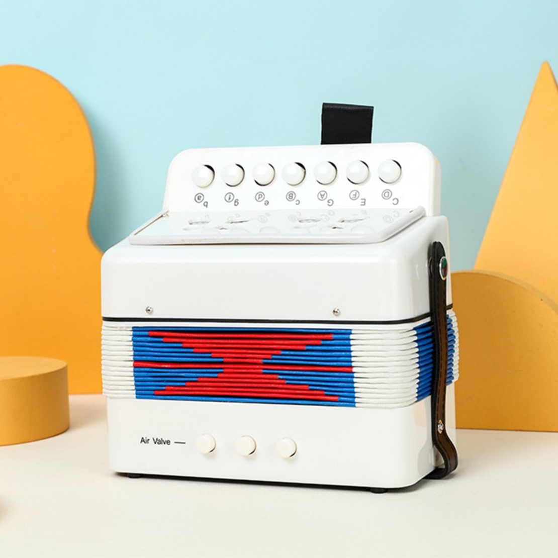 Acordeon Pentru Copii, Flippy, Acordeon Jucarie pentru Educatie Timpurie, 7 butoane 2 bass, Acordeon Instrument Muzical pentru Copii, 18 x 17 x 10 cm, Alb