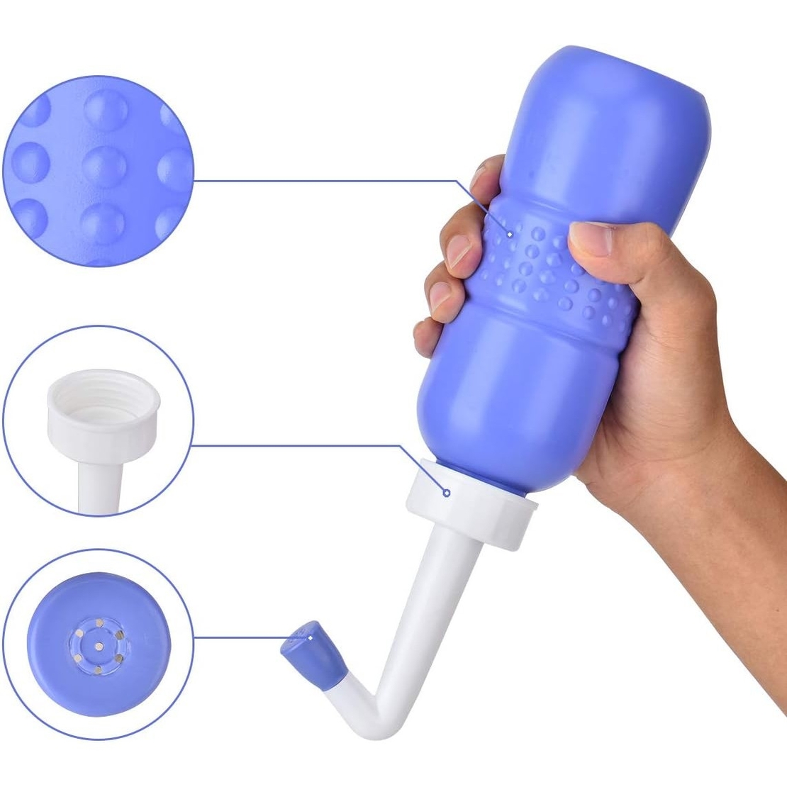Bideu Portabil pentru Igiena Intima, Flippy, pentru Postpartum/ Postoperator, 450 mL, cu Capac si Husa Galbena, 29.5x7 cm, Culoare Recipient Mov