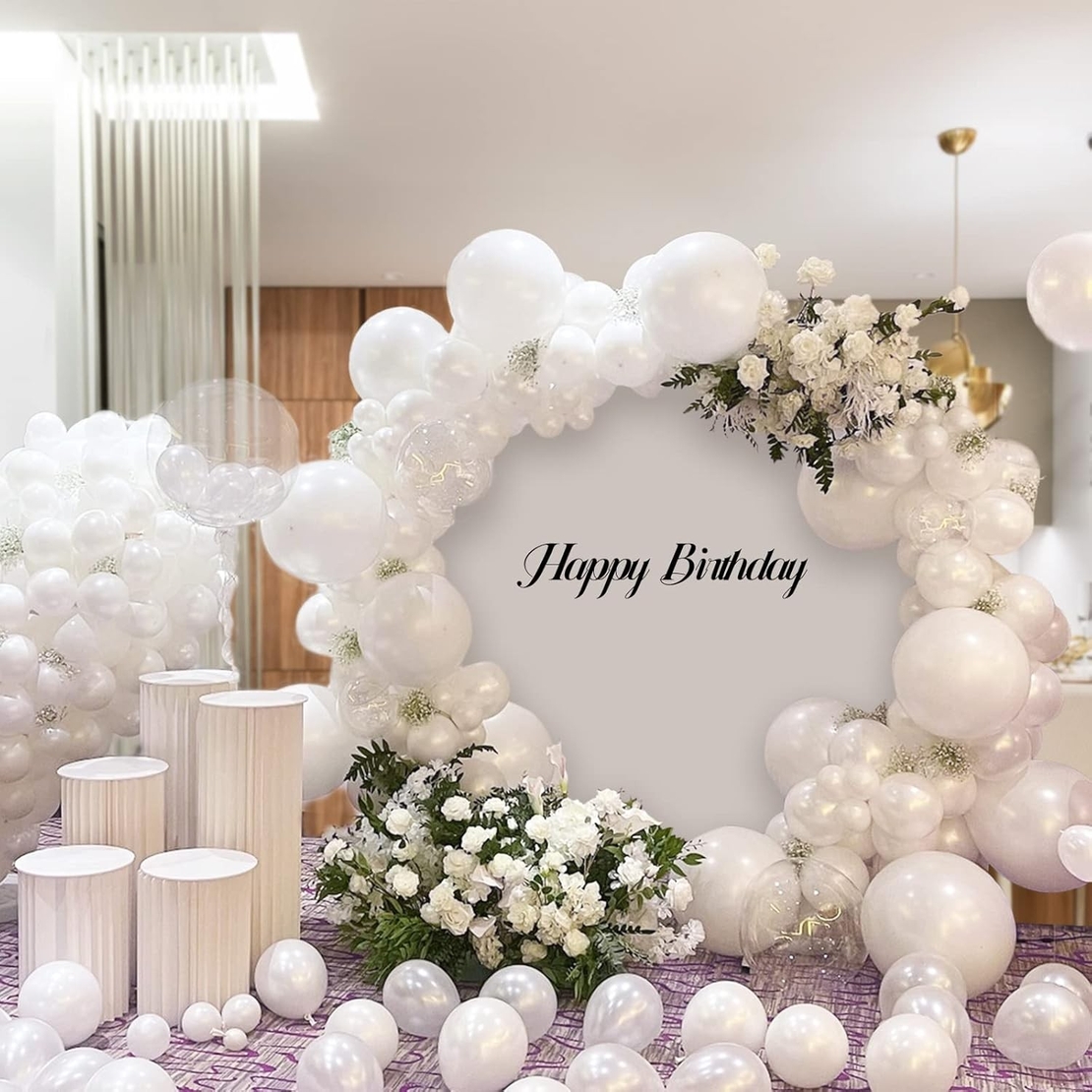 Baloane din Latex pentru Arcada, Flippy, Set din 120 baloane, Model Party, Botez, Pai transparent si adeziv inclus in cutie, 23 cm, Alb