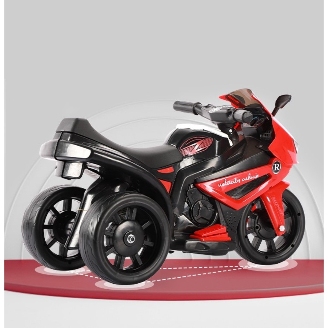 Motocicletă Electrică cu 3 Roti, Flippy, Acumulator Încarcare, Anti-Rasturnare, Lumini, Sunete, Off-Road, Baterie 6V 4.5Ah, 66x34x43cm, Rosu