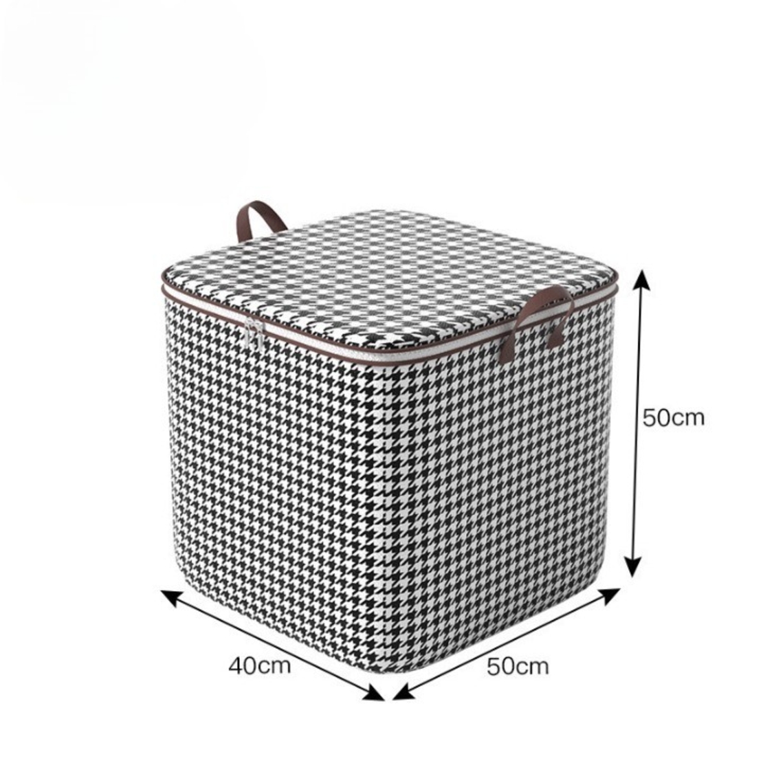 Cutie de Depozitare cu Fermoar, Flippy, Pliabila, Maner Ranforsat, Fermoar Rezistent, pentru Haine, Paturi, Plapumi, Perne, Lenjerii de Pat, Jucarii, 40x50x50 cm, 100 Litri, in Carouri, Alb-Negru
