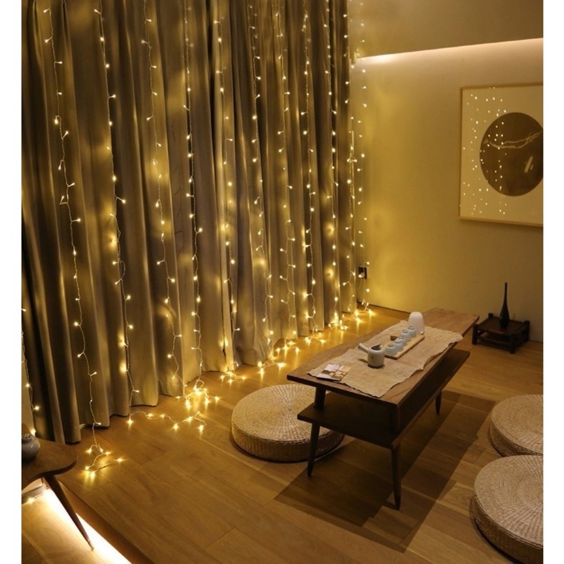 Instalatie Craciun, Tip Perdea, IP44, 4 m x 2 m, 480 LED-uri, Alb cald, cu flash, Transformator cu telecomanda, Interconectabila, Prelungitor 3 m inclus, Fir transparent, Interior/ Exterior, Flippy